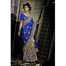 Remarkable Dual Colored Embroidered Georgette Crape Saree